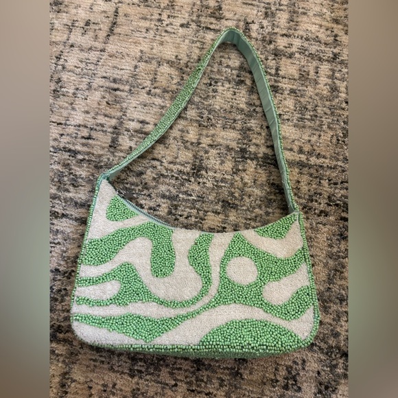 Green and Cream Beaded Women's Bag - Picture 2 of 5